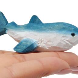 Hand-Carved White Shark Wooden Figurine - Rustic Recycled Birch Wood Sea Animal Decor - thumbnail 2