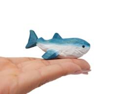 Hand-Carved White Shark Wooden Figurine - Rustic Recycled Birch Wood Sea Animal Decor