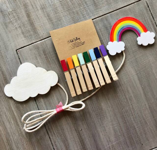 Rainbow Kids Art Display, Children's Work Room Decoration, Photo Wall Art, Clothespin - image 1