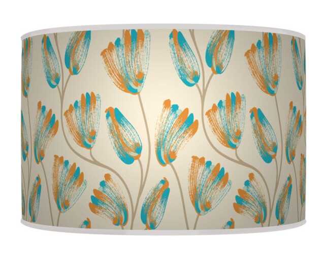 Bold Floral Teal Orange Beige Lampshade - Handmade Drum Pendant Botanical Ceiling Light For Modern Natural Interiors - image 1