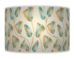 Bold Floral Teal Orange Beige Lampshade - Handmade Drum Pendant Botanical Ceiling Light For Modern Natural Interiors