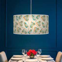 Bold Floral Teal Orange Beige Lampshade - Handmade Drum Pendant Botanical Ceiling Light For Modern Natural Interiors - thumbnail 2