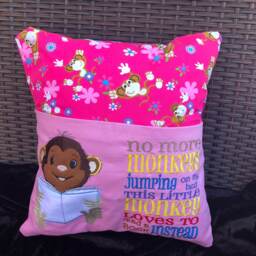 Reading Pillow, Monkey Cushion, Pink Reading Book Birthday Gift, Gift - thumbnail 3