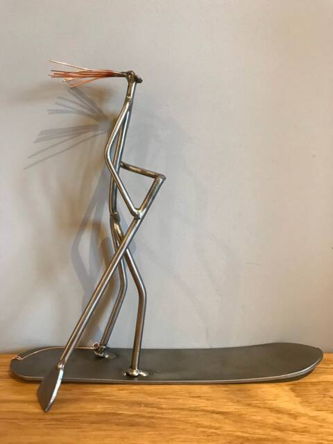 Paddle Boarder Metal Sculpture, Welded Steel Surfer Art. Sup Gift - image 1