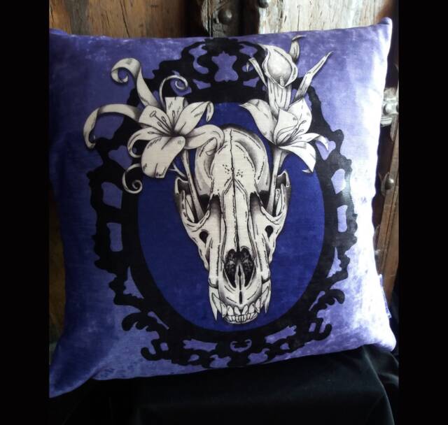 Wolf Skull Cushion, Victorian Gothic Home Decor, Dark Nature Pillow, Chose Colour - image 1