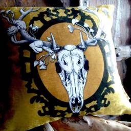 Wolf Skull Cushion, Victorian Gothic Home Decor, Dark Nature Pillow, Chose Colour - thumbnail 2