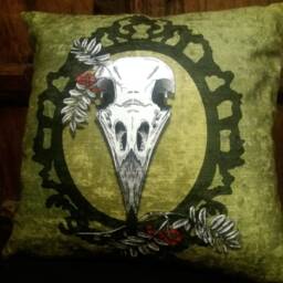 Wolf Skull Cushion, Victorian Gothic Home Decor, Dark Nature Pillow, Chose Colour - thumbnail 4