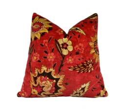 Colefax & Fowler - Solomon Red Stunning Bold Floral Velvet Cushion Cover Handmade Throw Pillow Luxury Home Decor