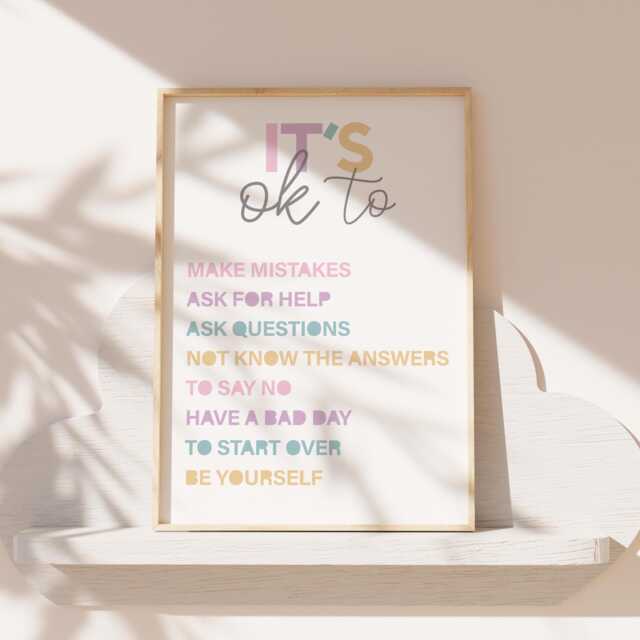 It's Ok Print, Positive Affirmation, Girls Bedroom Wall Art, Decor, Playroom, Classroom Prints, Educational - image 1