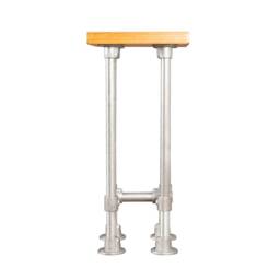 Industrial Silver Steel Key Clamp Bar Stool With Reclaimed Timber Top - thumbnail 2