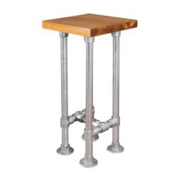 Industrial Silver Steel Key Clamp Bar Stool With Reclaimed Timber Top