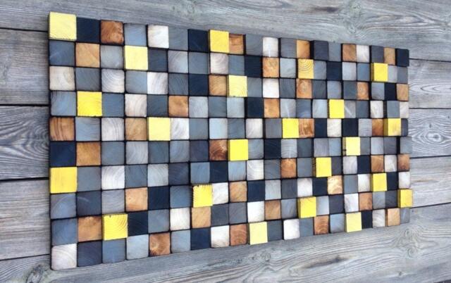 Reclaimed Pine Wood Wall Art - Geometric Cube Mosaic - image 1
