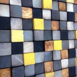 Reclaimed Pine Wood Wall Art - Geometric Cube Mosaic - thumbnail 4