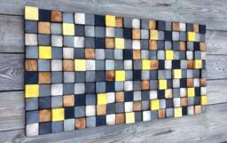 Reclaimed Pine Wood Wall Art - Geometric Cube Mosaic