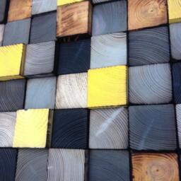 Reclaimed Pine Wood Wall Art - Geometric Cube Mosaic - thumbnail 3