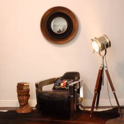 Maya Antique Brass & Black Large Round Mirror - thumbnail 2
