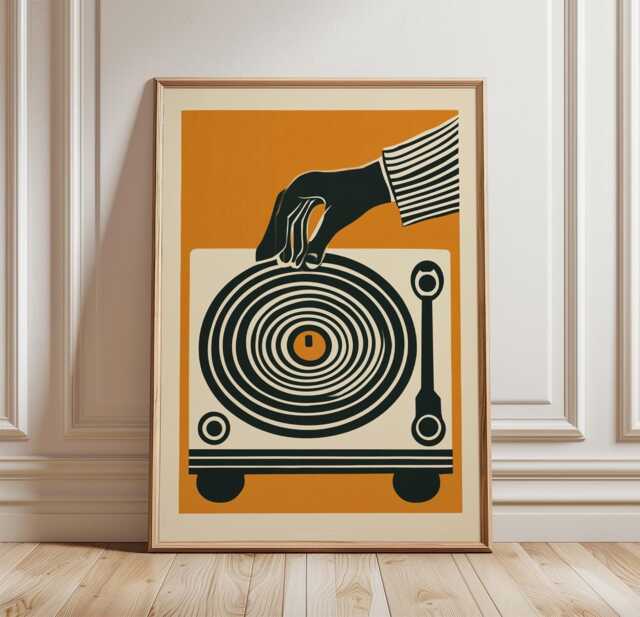 Vinyl Record Poster, Retro Turntable Wall Art, Mid Century Music Print - image 1
