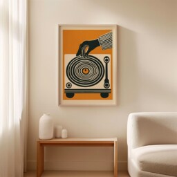 Vinyl Record Poster, Retro Turntable Wall Art, Mid Century Music Print - thumbnail 3