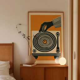 Vinyl Record Poster, Retro Turntable Wall Art, Mid Century Music Print - thumbnail 2