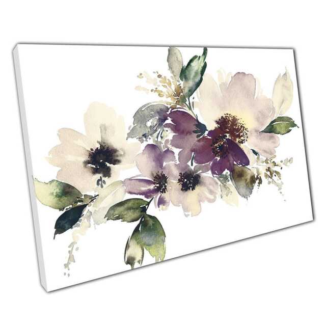 Elegant Purple & Cream Floral Watercolor Canvas Print Blooming Flowers Wall Art For Home Office - image 1