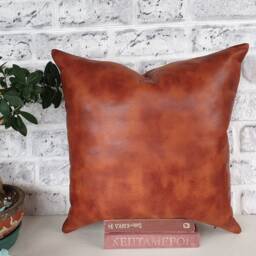 Terracotta Vegan Leather Pillow Cover Modern Scandinavian Home Decor - thumbnail 3