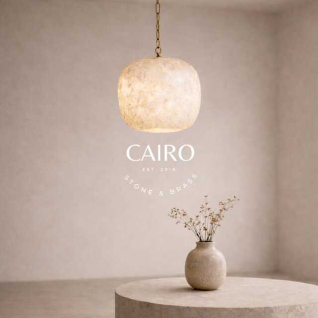 White Alabaster Pendant Light, Natural Stone Hanging Lamp With Brass Chain - image 1