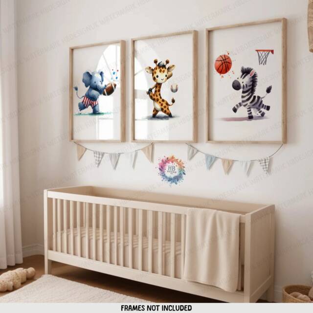 Animal Sports Nursery Wall Art - Set Of 3 Posters - Boys Girls Bedroom Decor Kids Sport Prints Baby Boy Playroom Artwork Girl Gift - image 1