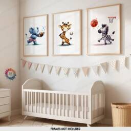 Animal Sports Nursery Wall Art - Set Of 3 Posters - Boys Girls Bedroom Decor Kids Sport Prints Baby Boy Playroom Artwork Girl Gift - thumbnail 2