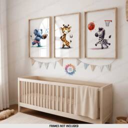 Animal Sports Nursery Wall Art - Set Of 3 Posters - Boys Girls Bedroom Decor Kids Sport Prints Baby Boy Playroom Artwork Girl Gift - thumbnail 1