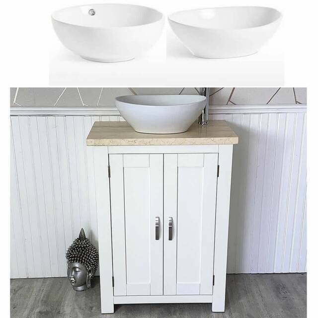 Bathroom Vanity Unit Painted White - Cream Marble Top Ceramic Basin Choice 310Pcmcbc - image 1