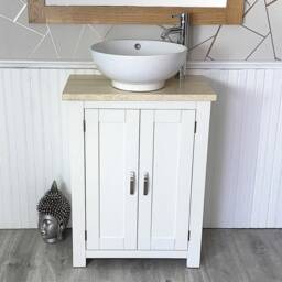 Bathroom Vanity Unit Painted White - Cream Marble Top Ceramic Basin Choice 310Pcmcbc - thumbnail 2