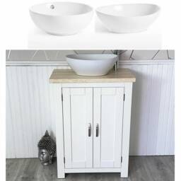 Bathroom Vanity Unit Painted White - Cream Marble Top Ceramic Basin Choice 310Pcmcbc - thumbnail 1
