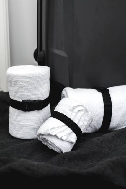 White Linen Waffle Weave Travel Towel With Belt - Lightweight & Soft, Quick-Dry, Compact - image 1