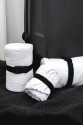 White Linen Waffle Weave Travel Towel With Belt - Lightweight & Soft, Quick-Dry, Compact - thumbnail 1