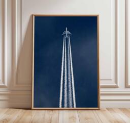 Airplane Poster, Aviation Wall Art, Modern Aircraft Print, Travel Decor, Pilot Gift, Minimalist Blue Sky Jet Artwork - thumbnail 1