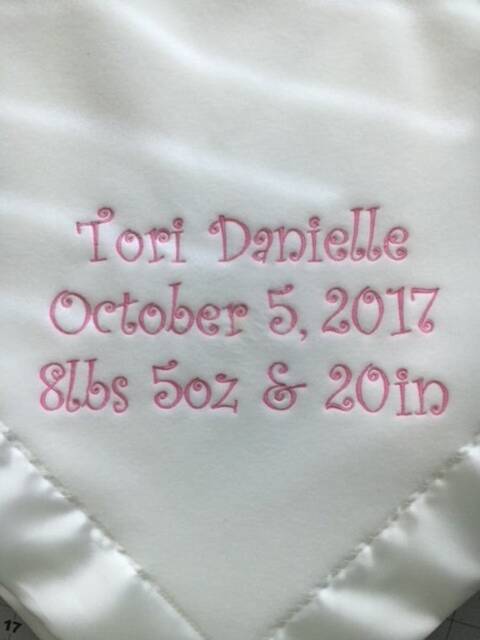 standard Crib Baby Blanket With Embroidered Name, Date. Weight & Height - image 1
