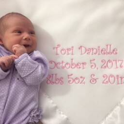 standard Crib Baby Blanket With Embroidered Name, Date. Weight & Height - thumbnail 2