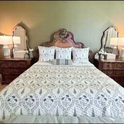 Hand Block Printed Cotton Quilt Reversible Floral Bedspread With Cyprus Print - thumbnail 3