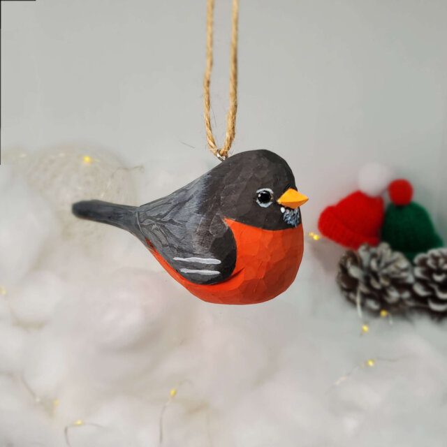 America Robin Hanging Christmas Ornaments Wooden Hand Carved Painted Bird - image 1