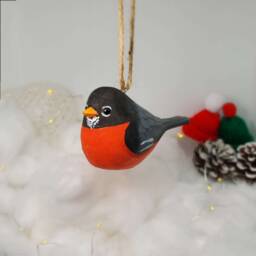 America Robin Hanging Christmas Ornaments Wooden Hand Carved Painted Bird - thumbnail 3
