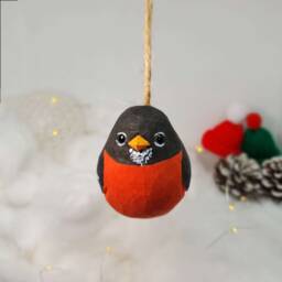 America Robin Hanging Christmas Ornaments Wooden Hand Carved Painted Bird - thumbnail 2