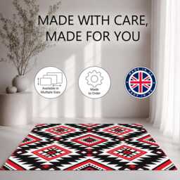 Red Black Bold Tribal Diamond Pattern Rug Non-Slip Soft Area Carpet Bedroom Living Room Hallway Mat Decor - Made in UK - thumbnail 2