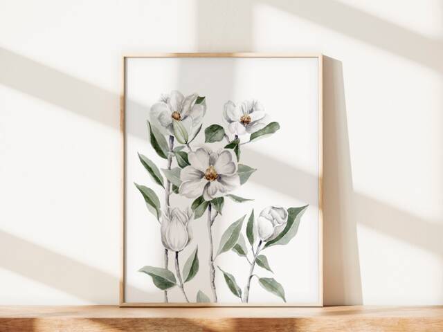 Magnolia Watercolour, Painting, Wall Art, Watercolour Decor, Pretty Feminine Living Room Canadian - image 1