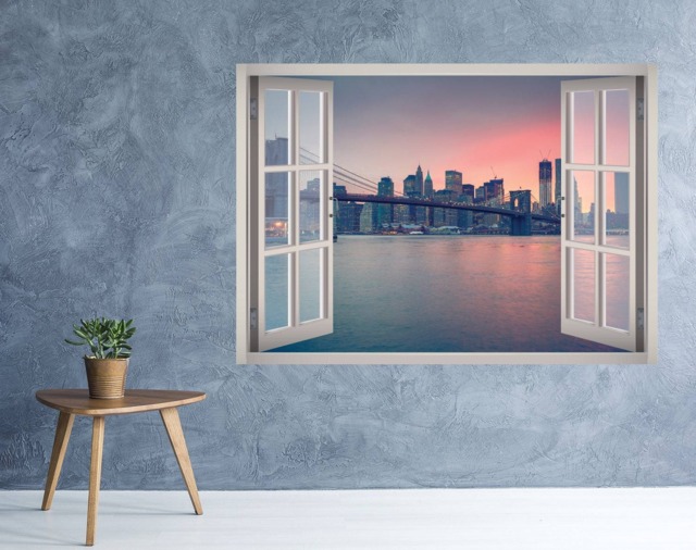 Brooklyn Bridge Sunset View Window 3D Wall Decal Art Removable New York City Skyline Wallpaper Mural Sticker Vinyl Home Decor - image 1