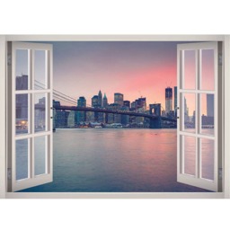 Brooklyn Bridge Sunset View Window 3D Wall Decal Art Removable New York City Skyline Wallpaper Mural Sticker Vinyl Home Decor - thumbnail 2