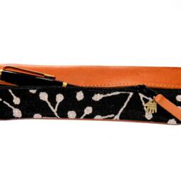 Black Blossom Pencil Case Japanese Leather & Fabric With Design - thumbnail 3