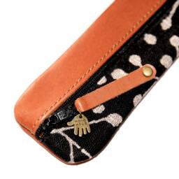 Black Blossom Pencil Case Japanese Leather & Fabric With Design - thumbnail 2