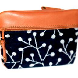 Black Blossom Pencil Case Japanese Leather & Fabric With Design - thumbnail 4