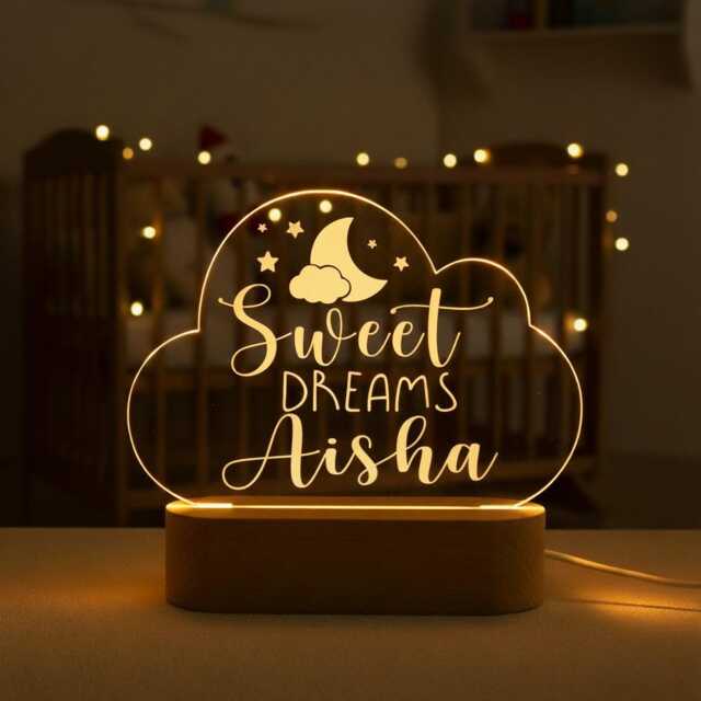 Personalised Baby Name Birthday Led Moon Lamp, Clouds Night Light With Name, Kid Gift, Nursery Light, Baptism Shower Gift - image 1
