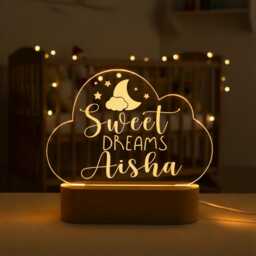 Personalised Baby Name Birthday Led Moon Lamp, Clouds Night Light With Name, Kid Gift, Nursery Light, Baptism Shower Gift - thumbnail 1